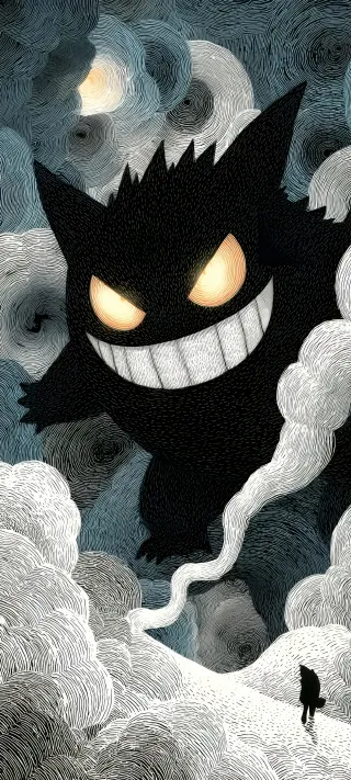 Surreal Night Sky Gengar Fanart phone wallpaper