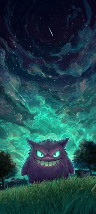 Gengar Under a Meteor Sky phone wallpaper