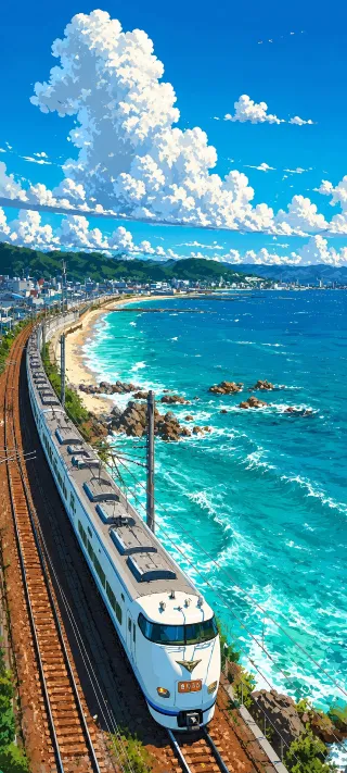 Train Along Turquoise Water phone wallpaper