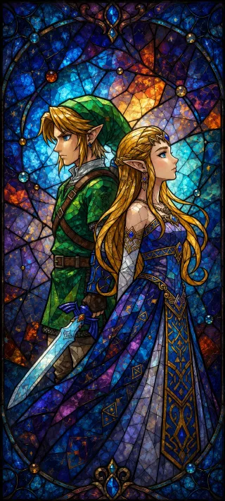 Link and Zelda in Glass phone wallpaper