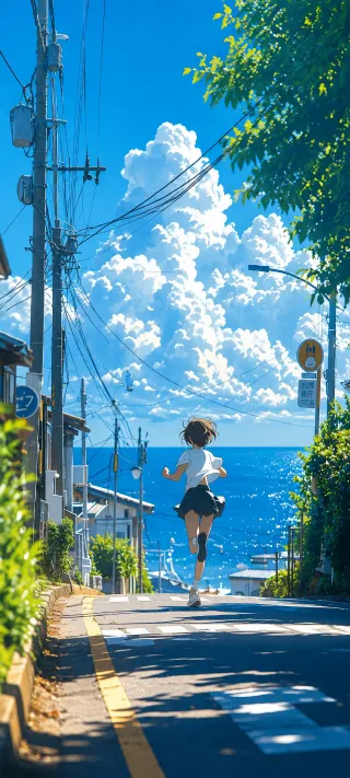 Runner Toward the Sea phone wallpaper