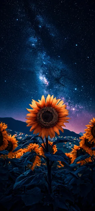 Sunflower Under the Milky Way phone wallpaper