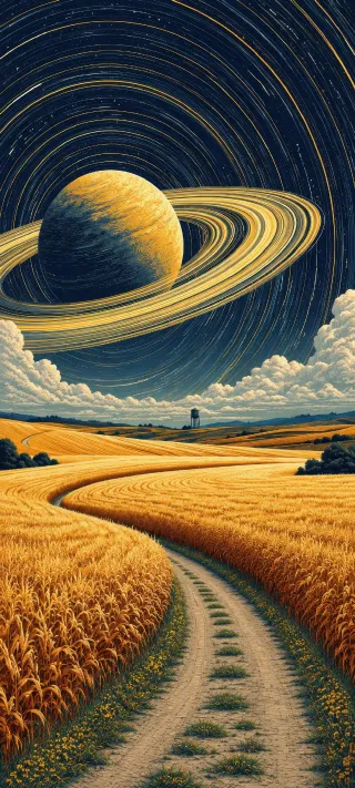 Saturn Above the Wheatfields phone wallpaper