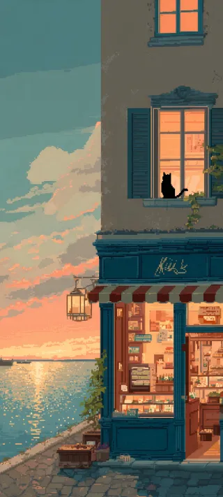 Sunset Cafe phone wallpaper