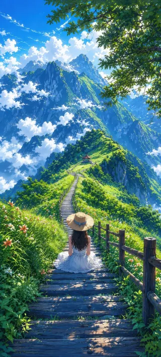 Woman on the Mountain Path phone wallpaper