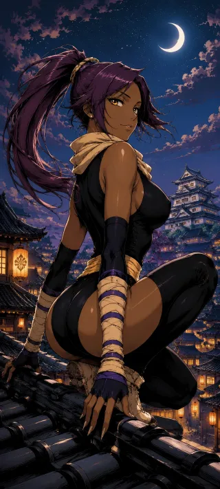 Yoruichi on the Rooftops phone wallpaper