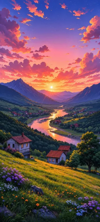 Sunlit Alpine Valley phone wallpaper