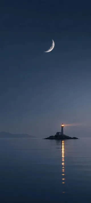Lighthouse Under a Crescent phone wallpaper
