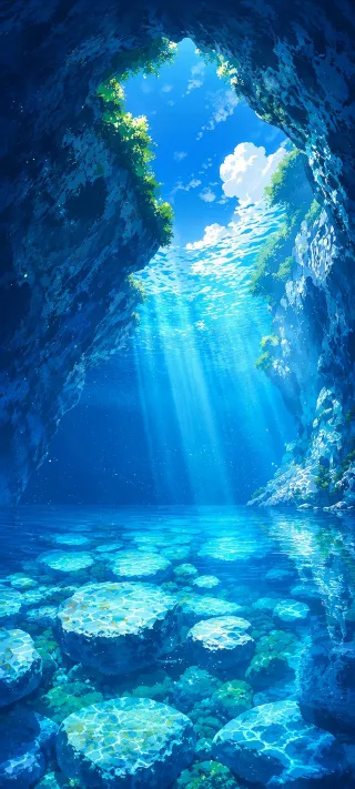 Sunlit Sea Grotto phone wallpaper