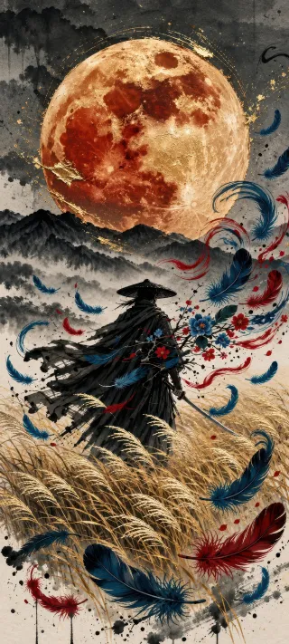 Samurai Before the Blood Moon phone wallpaper