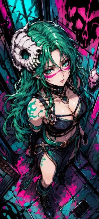 Skull-Crowned Green-Haired Neliel phone wallpaper