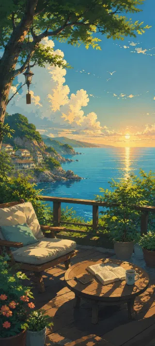 Sunlit Veranda Over Sea phone wallpaper
