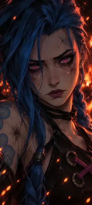 Jinx in Embers phone wallpaper