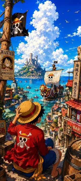 Luffy at the Harbor phone wallpaper