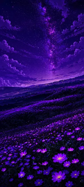 Violet Meadow Under Stars phone wallpaper