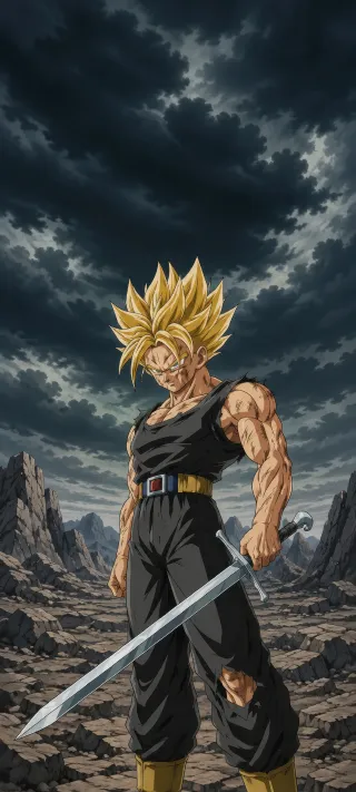Sword-Bearing Super Saiyan Trunks phone wallpaper