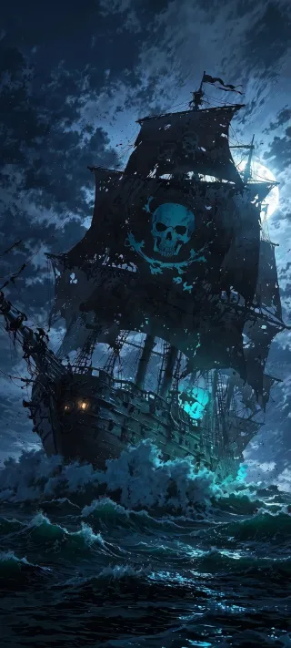 Ghost Pirate Ship in Stormy Waters phone wallpaper