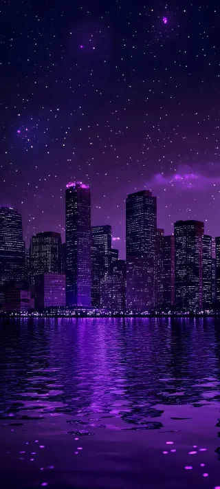 Purple Night City Skyline phone wallpaper