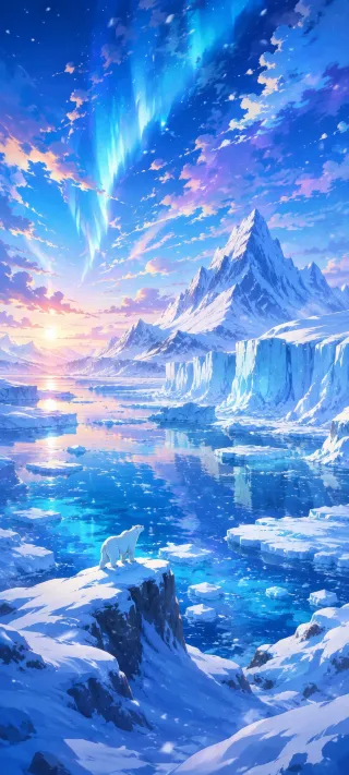 Polar Bear at Aurora Lake phone wallpaper