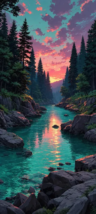 Turquoise River at Dusk phone wallpaper