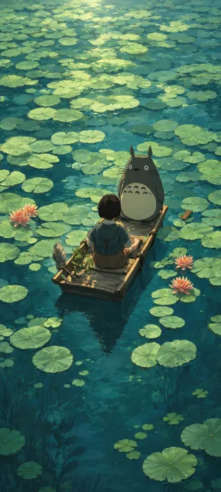 Totoro on the Lily Pond phone wallpaper