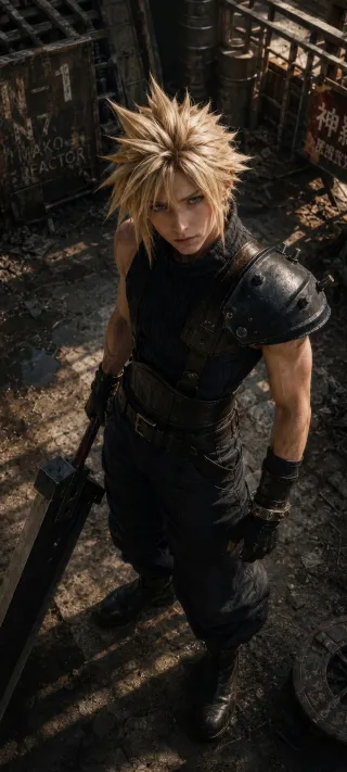 Cloud Strife in Midgar phone wallpaper