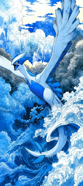 Lugia Over the Rapids phone wallpaper